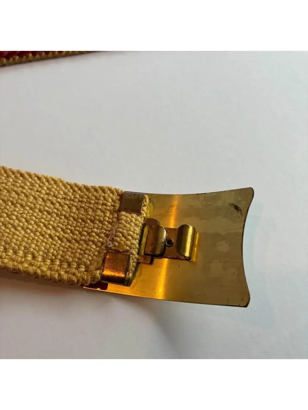 Vintage Red Fish Scale Elastic Belt Disco Glam Stretch Belt Gold Tone Clasp S M